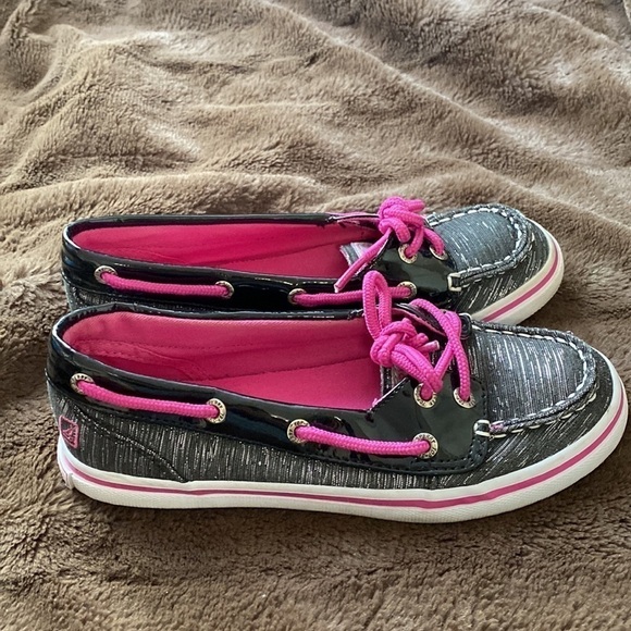 Sperry Sz 2 Seabright Black and Pink Topsider Shoe - Picture 3 of 11